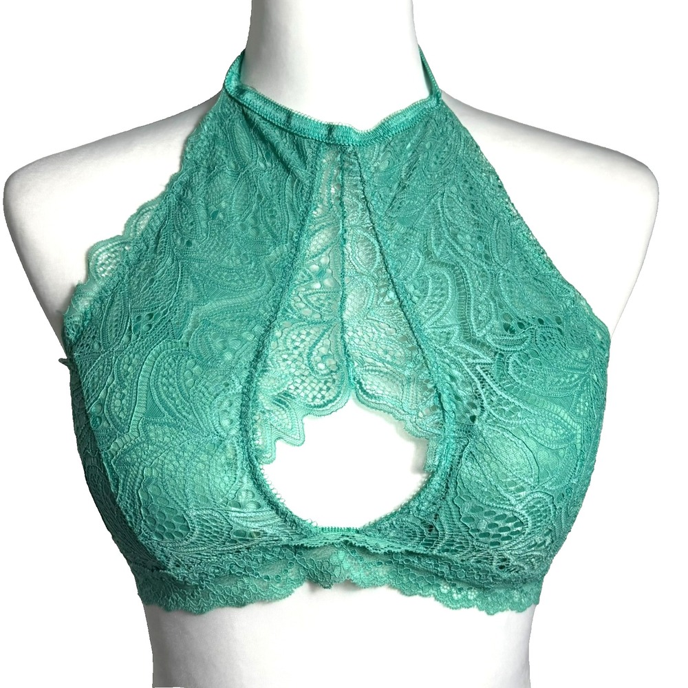 SOPHIE B. Women's Medium Teal Floral Lace Halter Bralette Bra‎ Top Lined Padded